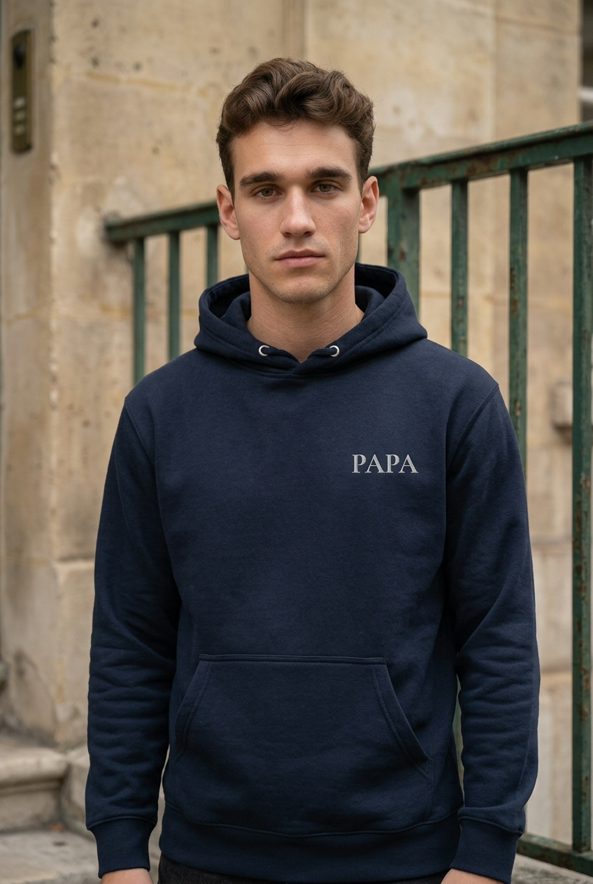 Mann im PAPA Hoodie
