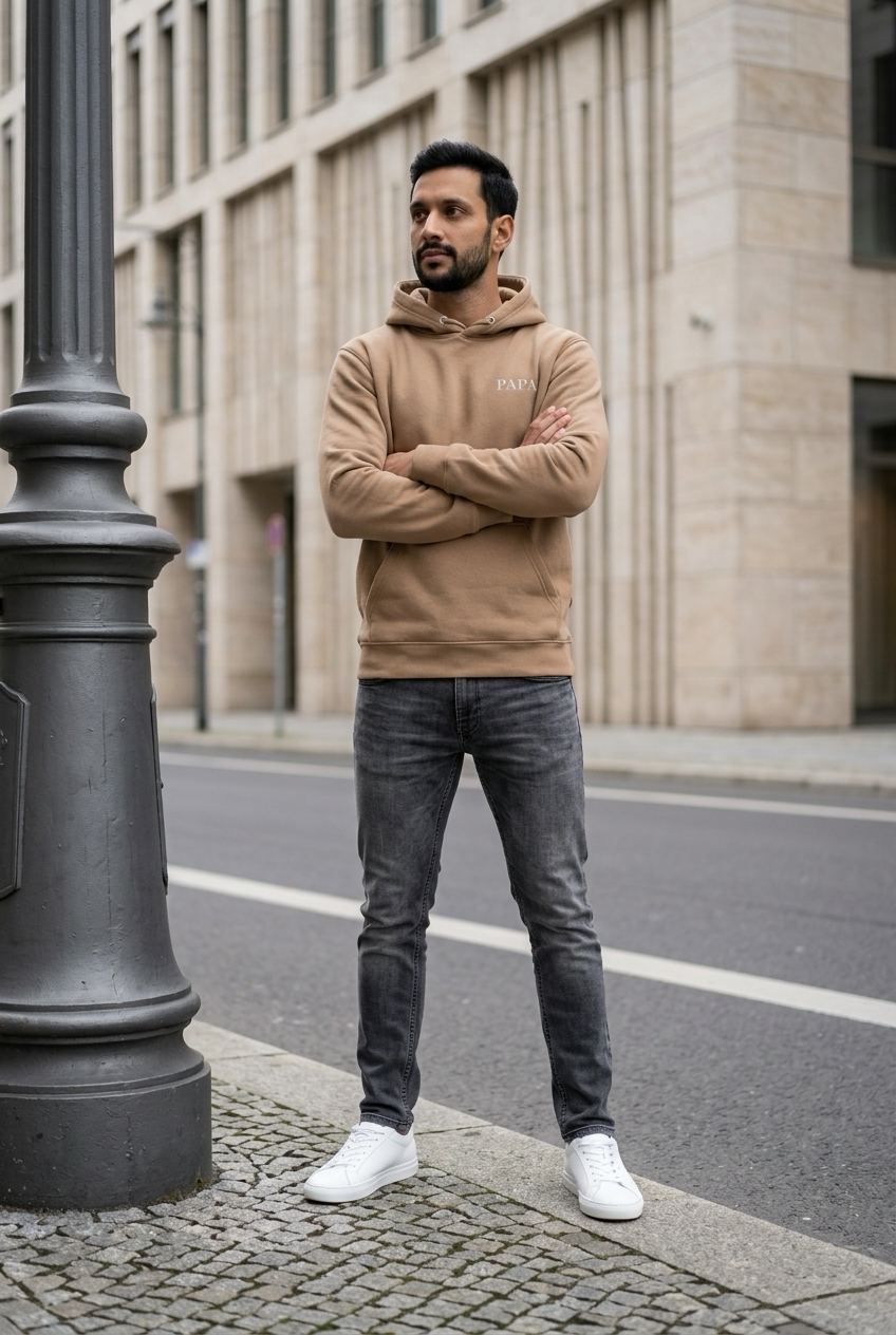 PAPA Hoodie in Latte getragen