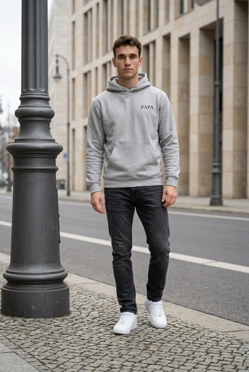 PAPA Hoodie in Anthrazit getragen