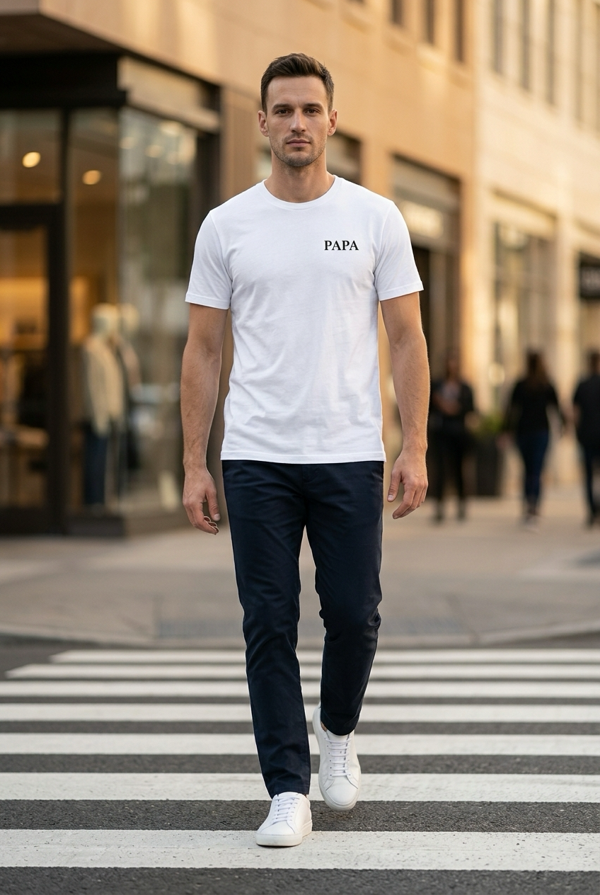 PAPA Shirt in Weiss getragen
