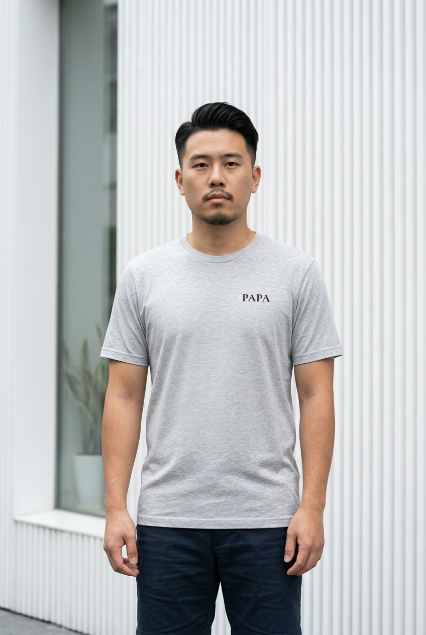 PAPA Shirt in Grau meliert getragen