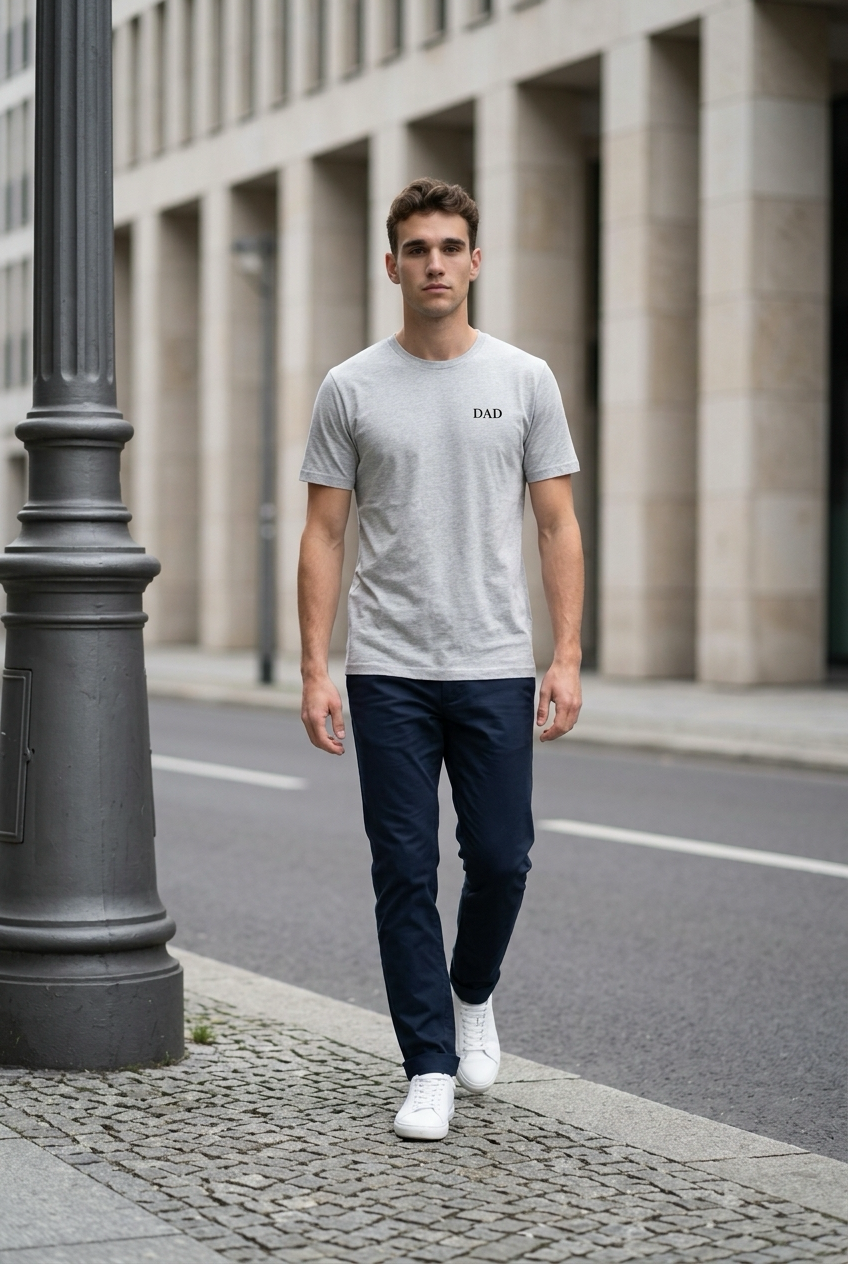 DAD Shirt in Grau meliert getragen