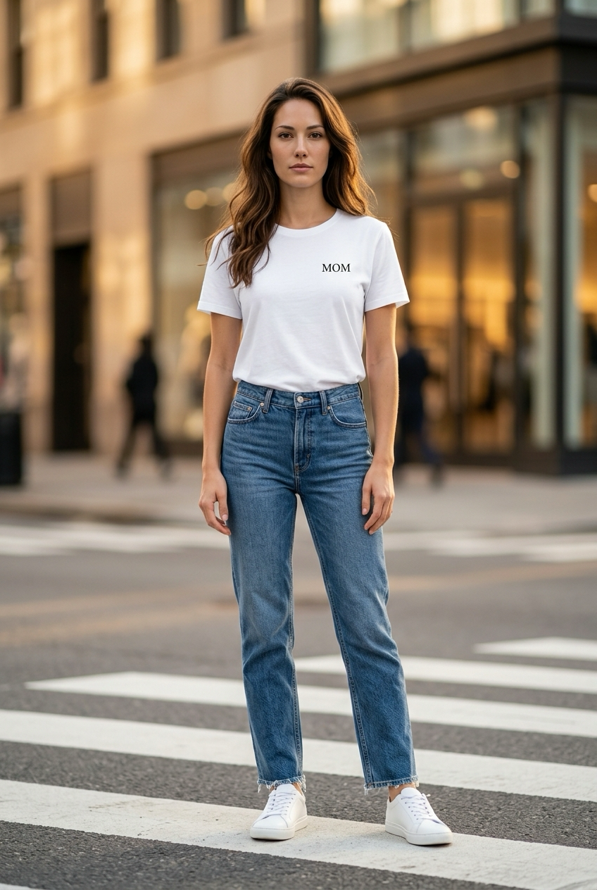 MOM Shirt in Weiss getragen