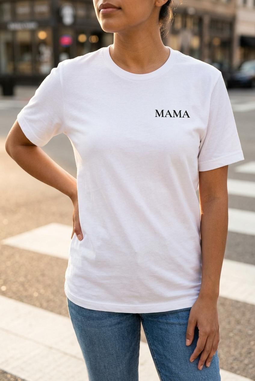 MAMA Shirt in Weiss getragen