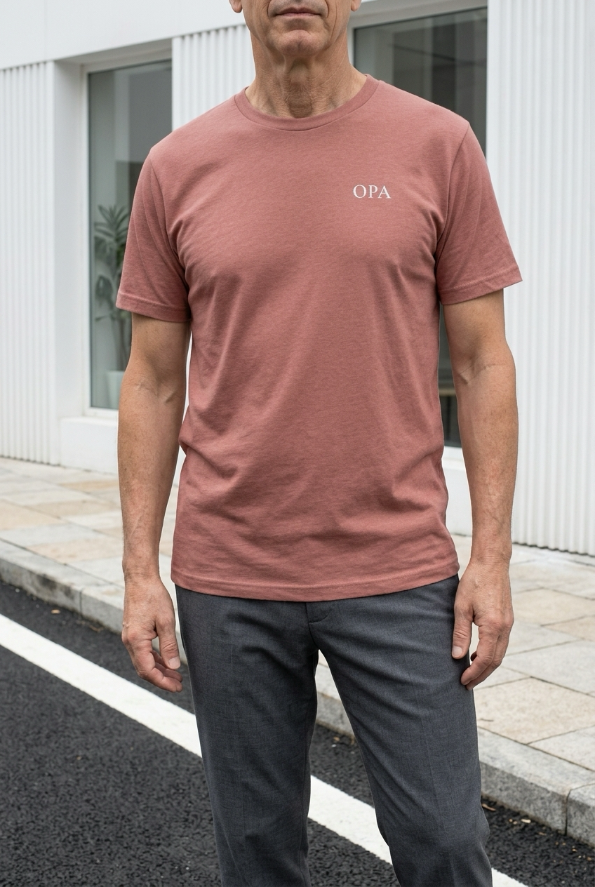 OPA Shirt in Altrosa meliert mit weisser Stickerei, getragen