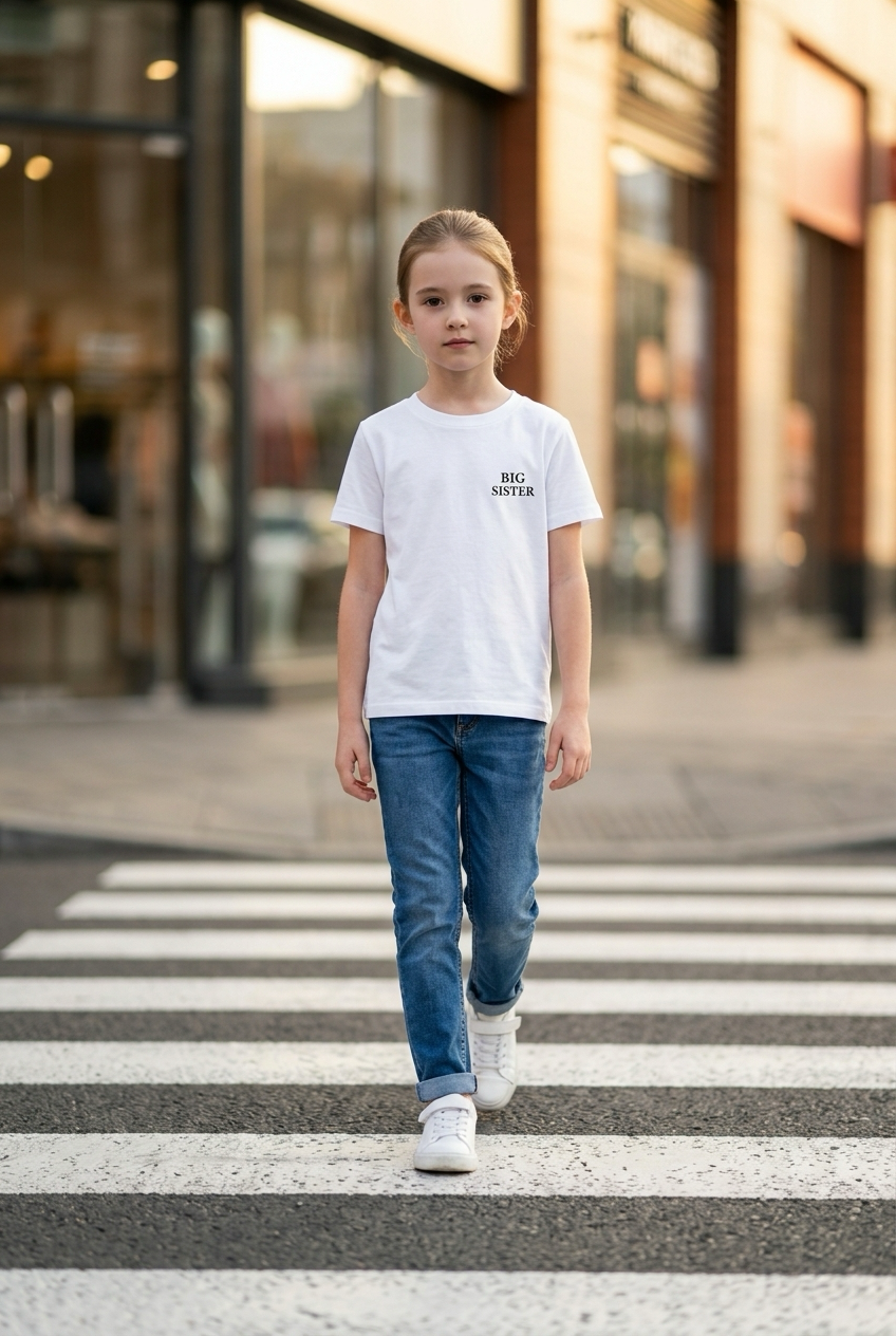 Mädchen im BIG SISTER T-Shirt in Weiss