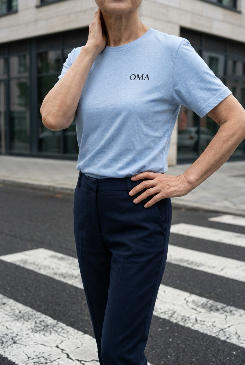 OMA Shirt mit schwarzer Stickerei, getragen