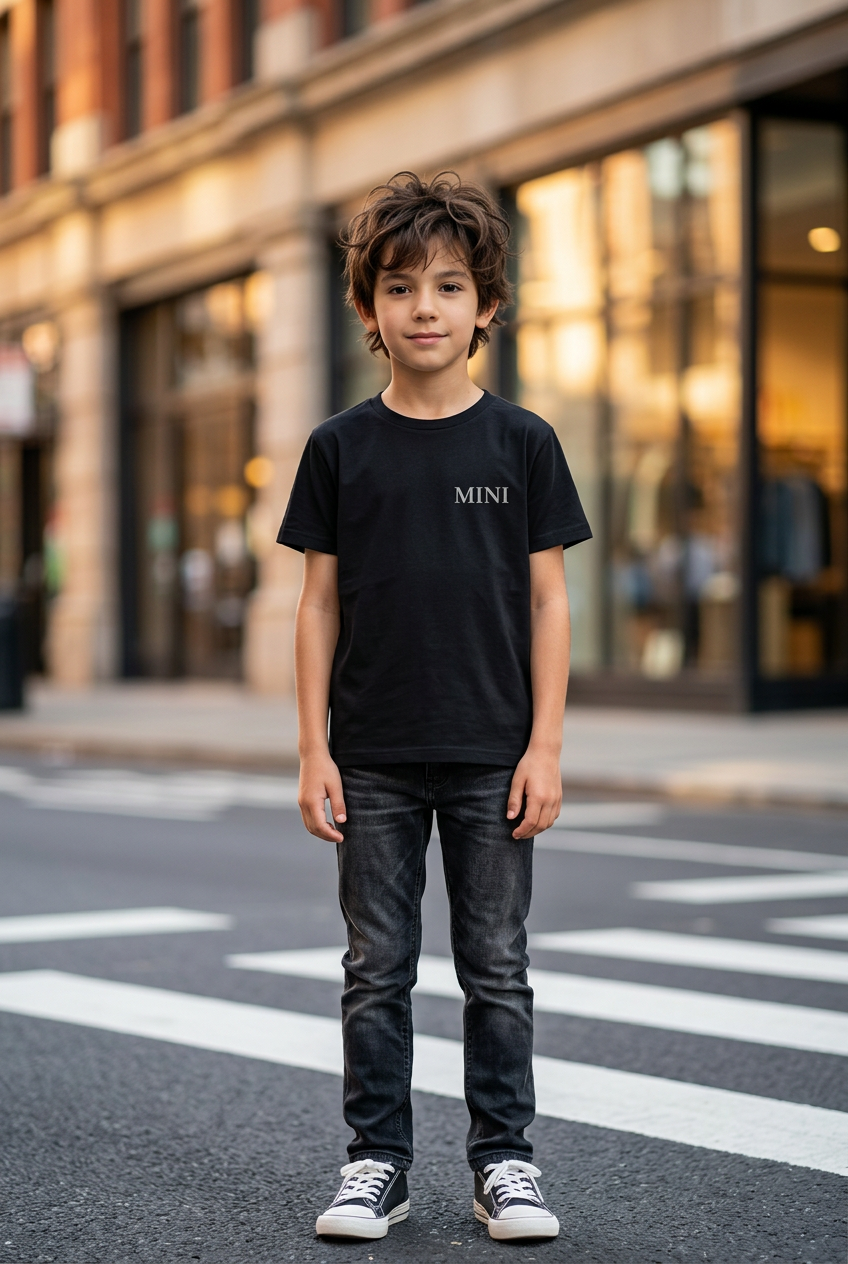 Junge im schwarzen MINI T-Shirt