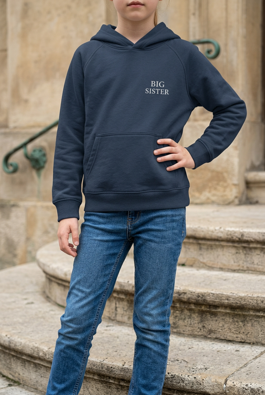 Kind im BIG SISTER Hoodie in French Navy