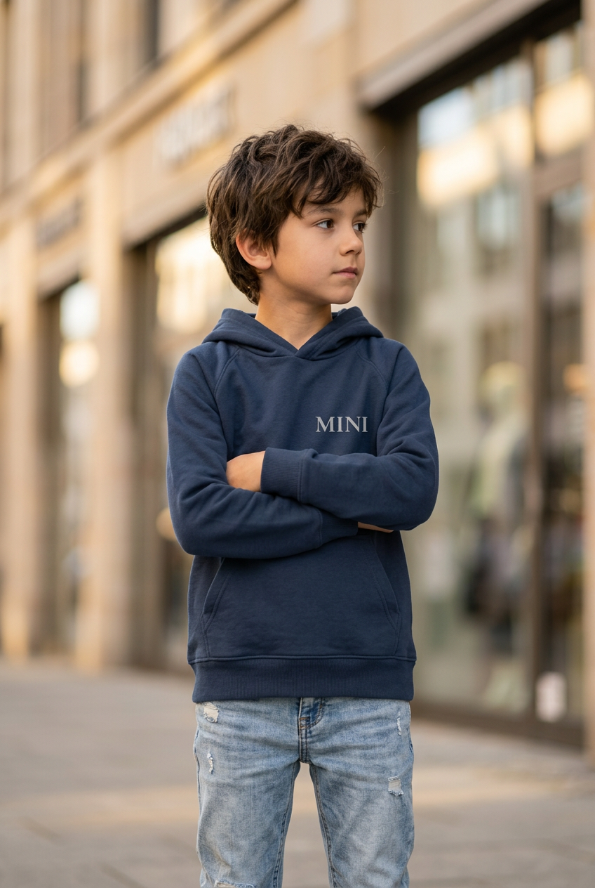 Junge im MINI Hoodie in French Navy