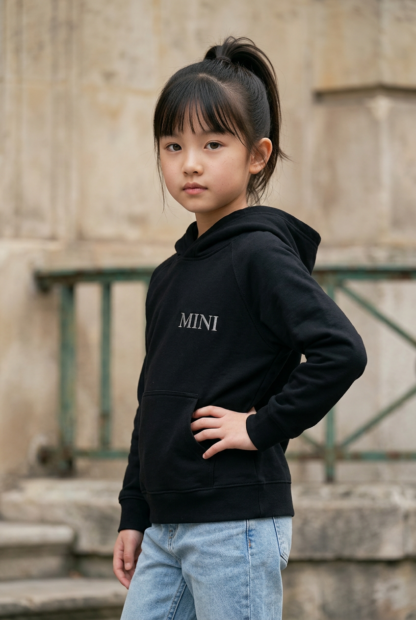 Mädchen im schwarzen MINI Hoodie