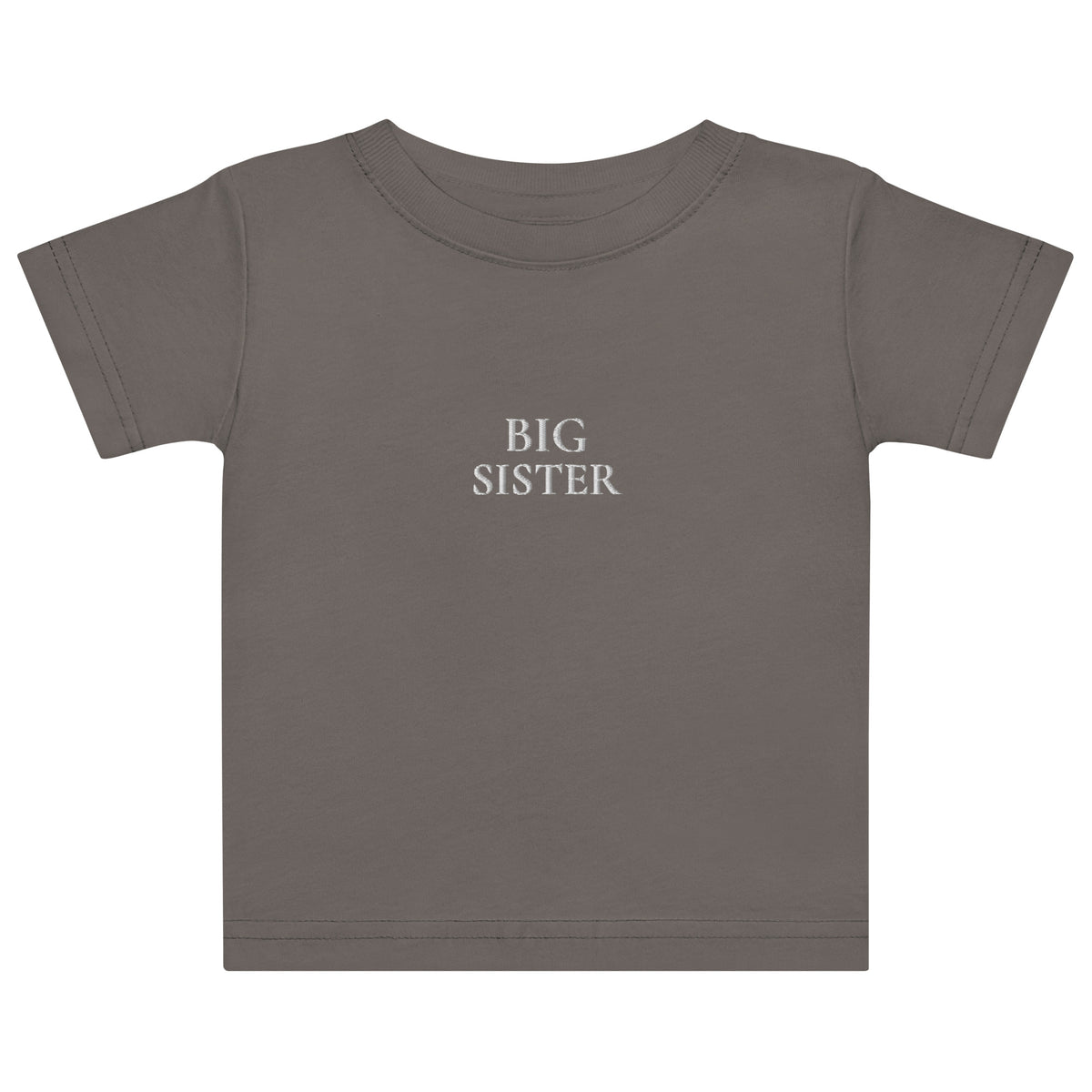 BIG SISTER Baby T-Shirt in Anthrazit mit weisser Stickerei