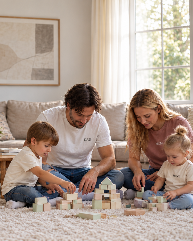 Familie im Partnerlook – Hochformat für die mobile Ansicht