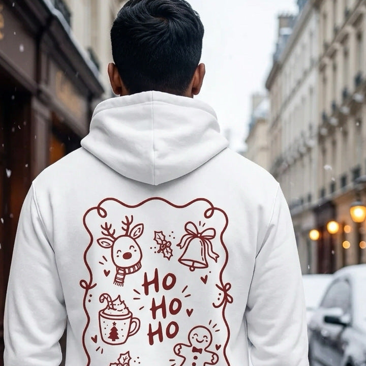 MERRY PAPA Hoodie in White, Rückenprint getragen