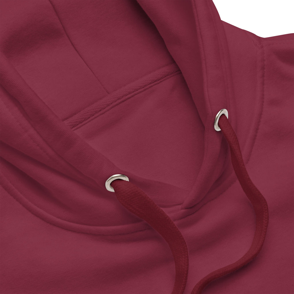 Kapuze und Kordel des OMA Hoodie in Bordeaux